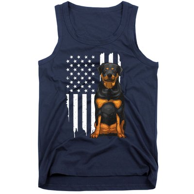 Funny Rottweiler American Flag Dog Art For Patriot Tank Top