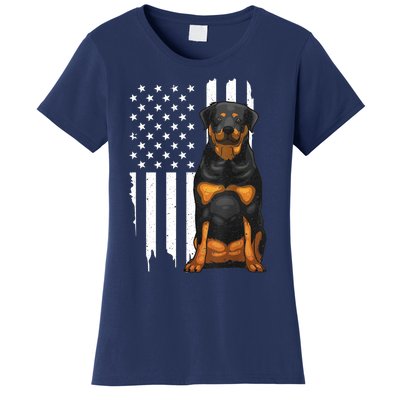 Funny Rottweiler American Flag Dog Art For Patriot Women's T-Shirt