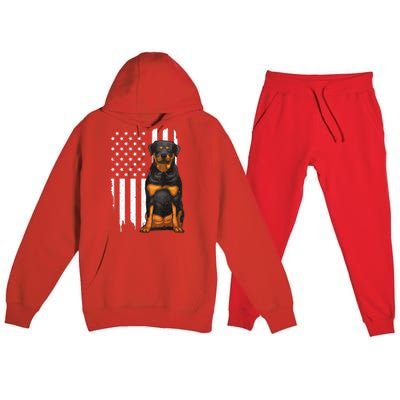 Funny Rottweiler American Flag Dog Art For Patriot Premium Hooded Sweatsuit Set