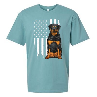 Funny Rottweiler American Flag Dog Art For Patriot Sueded Cloud Jersey T-Shirt