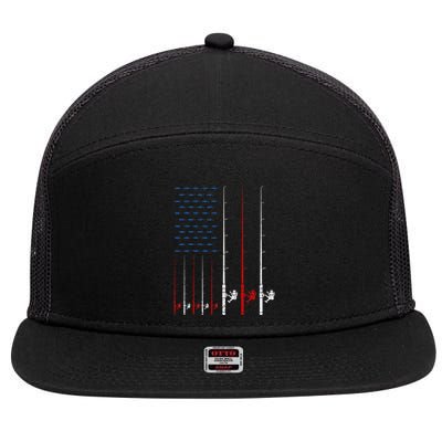 Fishing Rods American Flag 7 Panel Mesh Trucker Snapback Hat