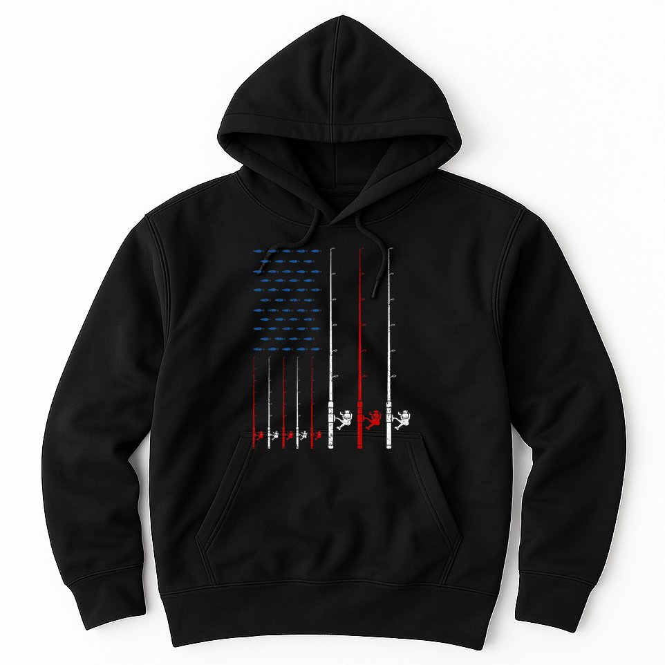 Fishing Rods American Flag Hoodie