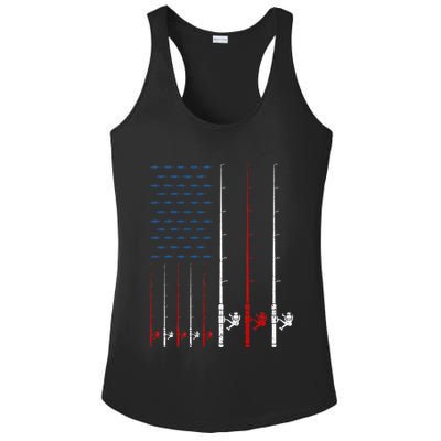 Fishing Rods American Flag Ladies PosiCharge Competitor Racerback Tank