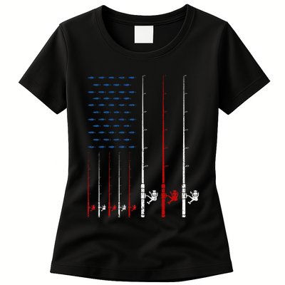 Fishing Rods American Flag Womens T-Shirt