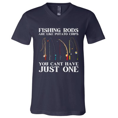 Fishing Rods Are Like Potato Chips Funny Fisherman (On Back) V-Neck T-Shirt