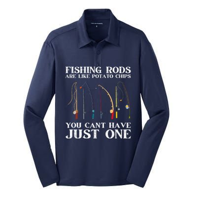 Fishing Rods Are Like Potato Chips Funny Fisherman (On Back) Silk Touch Performance Long Sleeve Polo