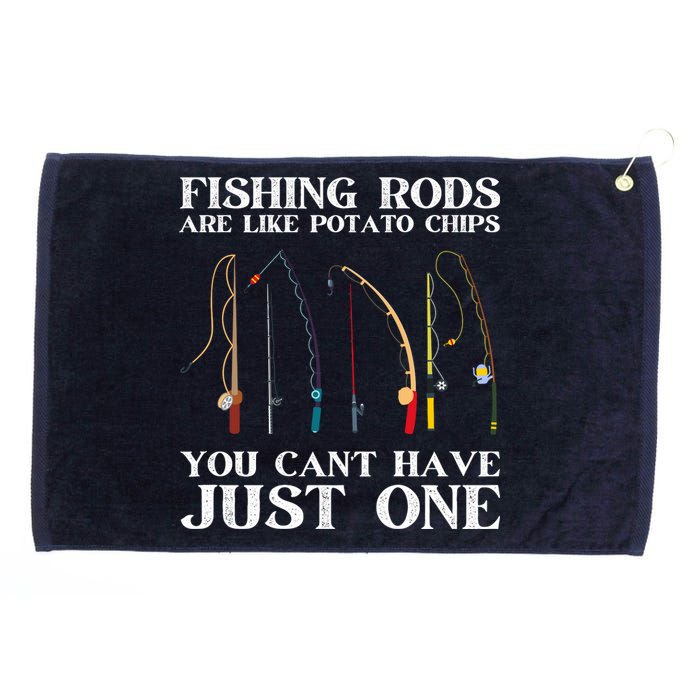 Fishing Rods Are Like Potato Chips Funny Fisherman (On Back) Grommeted Golf Towel