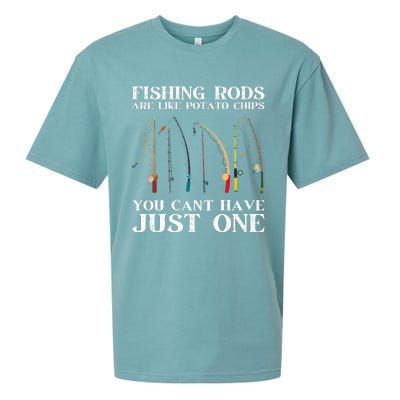 Fishing Rods Are Like Potato Chips Funny Fisherman (On Back) Sueded Cloud Jersey T-Shirt