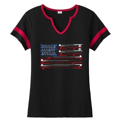 Fishing Rods American Flag Ladies Halftime Notch Neck Tee