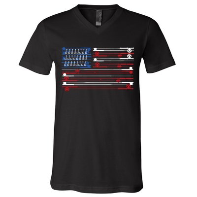 Fishing Rods American Flag V-Neck T-Shirt