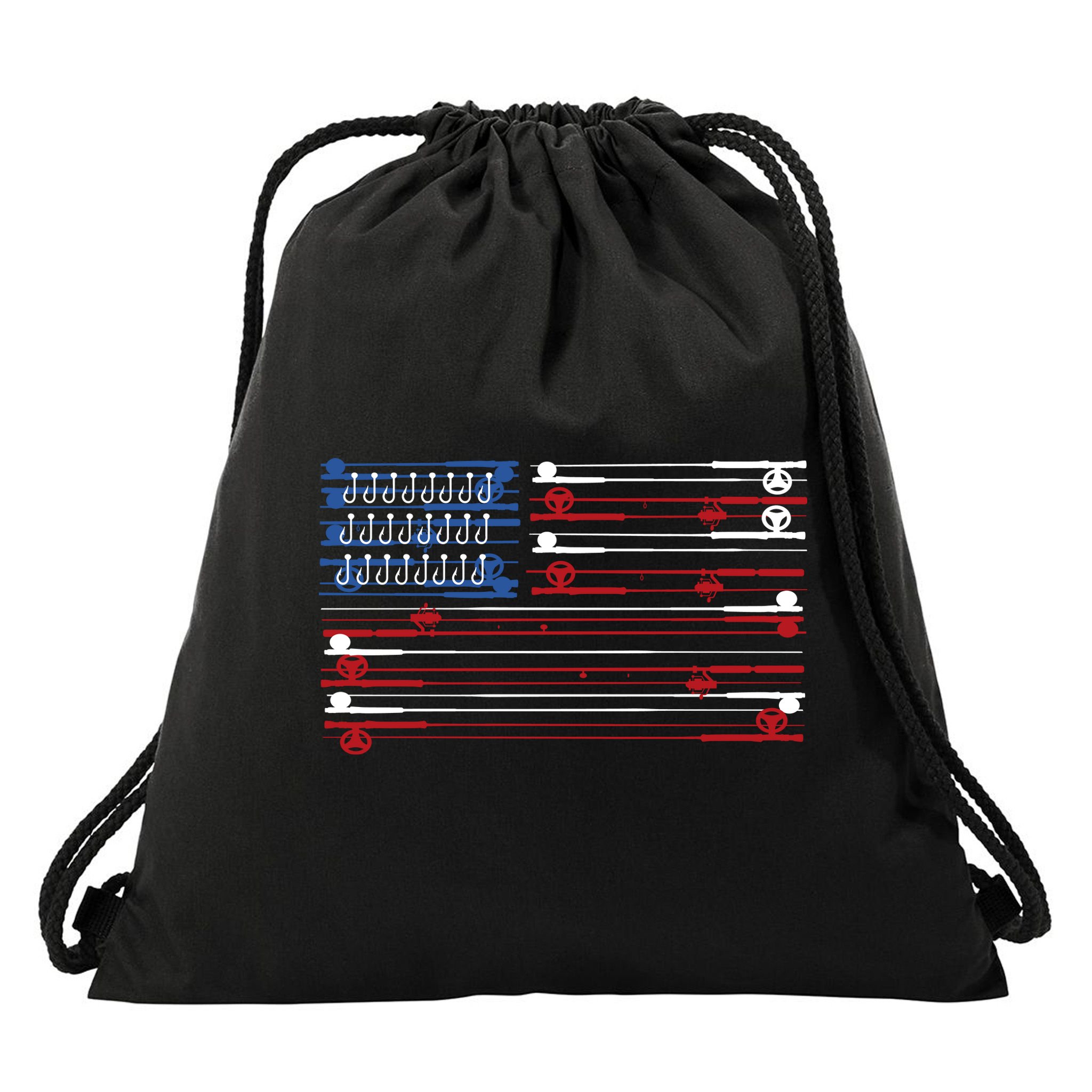 Fishing Rods American Flag Drawstring Bag