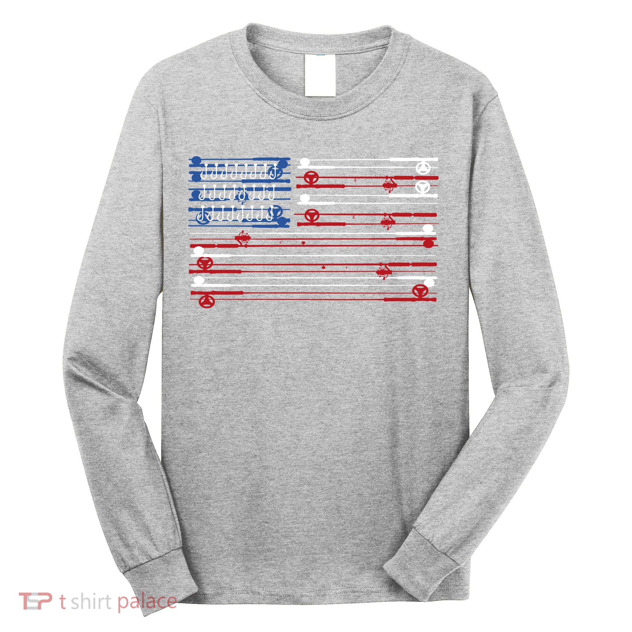 Fishing Rods American Flag Long Sleeve Shirt