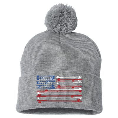 Fishing Rods American Flag Pom Pom 12in Knit Beanie