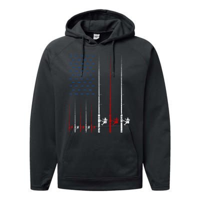 Fishing Rods American Flag Performance Fleece Hoodie