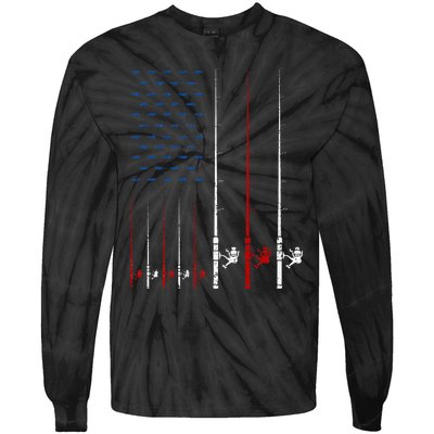 Fishing Rods American Flag Tie-Dye Long Sleeve Shirt