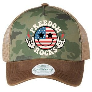 Freedom Rocks American Flag Funny Smile 4th Of July Groovy Funny Gift Legacy Tie Dye Trucker Hat