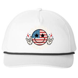 Freedom Rocks American Flag Funny Smile 4th Of July Groovy Funny Gift Snapback Five-Panel Rope Hat