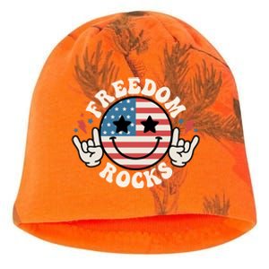 Freedom Rocks American Flag Funny Smile 4th Of July Groovy Funny Gift Kati - Camo Knit Beanie