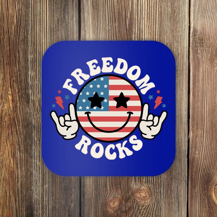 Freedom Rocks American Flag Funny Smile 4th Of July Groovy Funny Gift Coaster