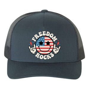 Freedom Rocks American Flag Funny Smile 4th Of July Groovy Funny Gift Yupoong Adult 5-Panel Trucker Hat