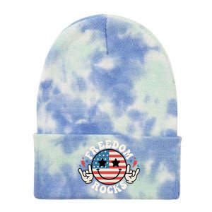 Freedom Rocks American Flag Funny Smile 4th Of July Groovy Funny Gift Tie Dye 12in Knit Beanie