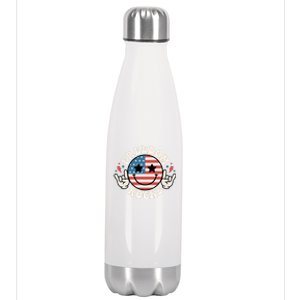 Freedom Rocks American Flag Funny Smile 4th Of July Groovy Funny Gift Stainless Steel Insulated Water Bottle