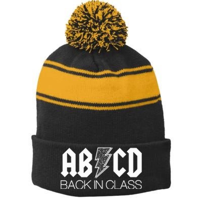 Funny Rocker ABCD Back In Class Back To School Stripe Pom Pom Beanie