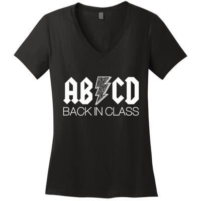Funny Rocker ABCD Back In Class Back To School Women's V-Neck T-Shirt