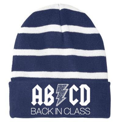 Funny Rocker ABCD Back In Class Back To School Striped Beanie with Solid Band