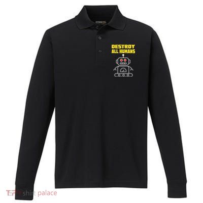 Funny Robot AI Destroy All Humans Esports Fighting Performance Long Sleeve Polo