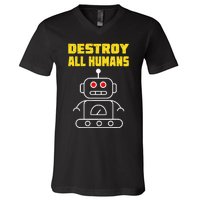 Funny Robot AI Destroy All Humans Esports Fighting V-Neck T-Shirt