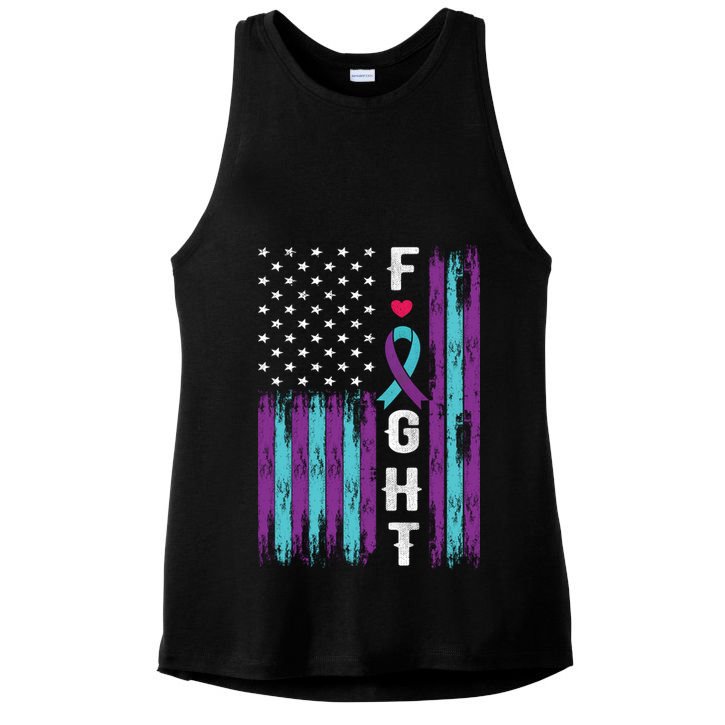Fight Ribbon American Flag Suicide Prevention Awareness Ladies PosiCharge Tri-Blend Wicking Tank