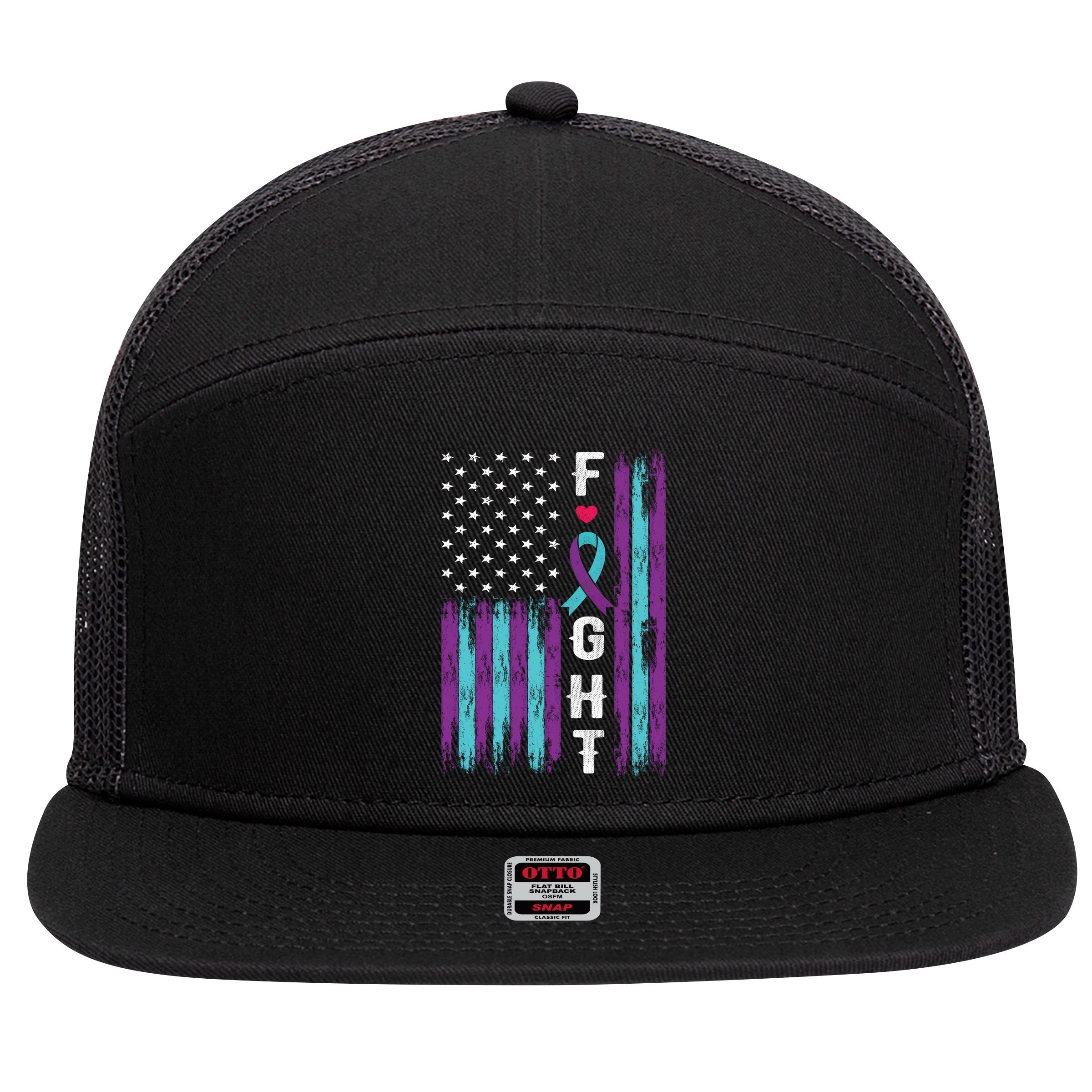Fight Ribbon American Flag Suicide Prevention Awareness 7 Panel Mesh Trucker Snapback Hat