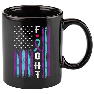 Fight Ribbon American Flag Suicide Prevention Awareness 11oz C Handle Ceramic Mug