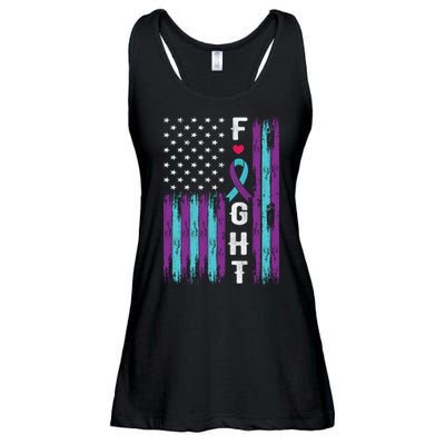 Fight Ribbon American Flag Suicide Prevention Awareness Ladies Essential Flowy Tank