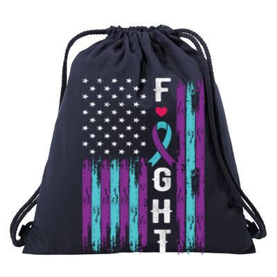 Fight Ribbon American Flag Suicide Prevention Awareness Drawstring Bag