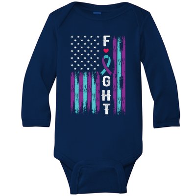 Fight Ribbon American Flag Suicide Prevention Awareness Baby Long Sleeve Bodysuit