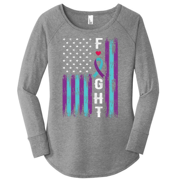 Fight Ribbon American Flag Suicide Prevention Awareness Women's Perfect Tri Tunic Long Sleeve Shirt