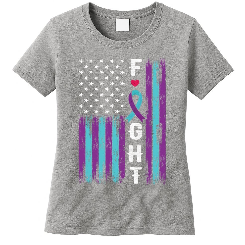 Fight Ribbon American Flag Suicide Prevention Awareness Womens T-Shirt