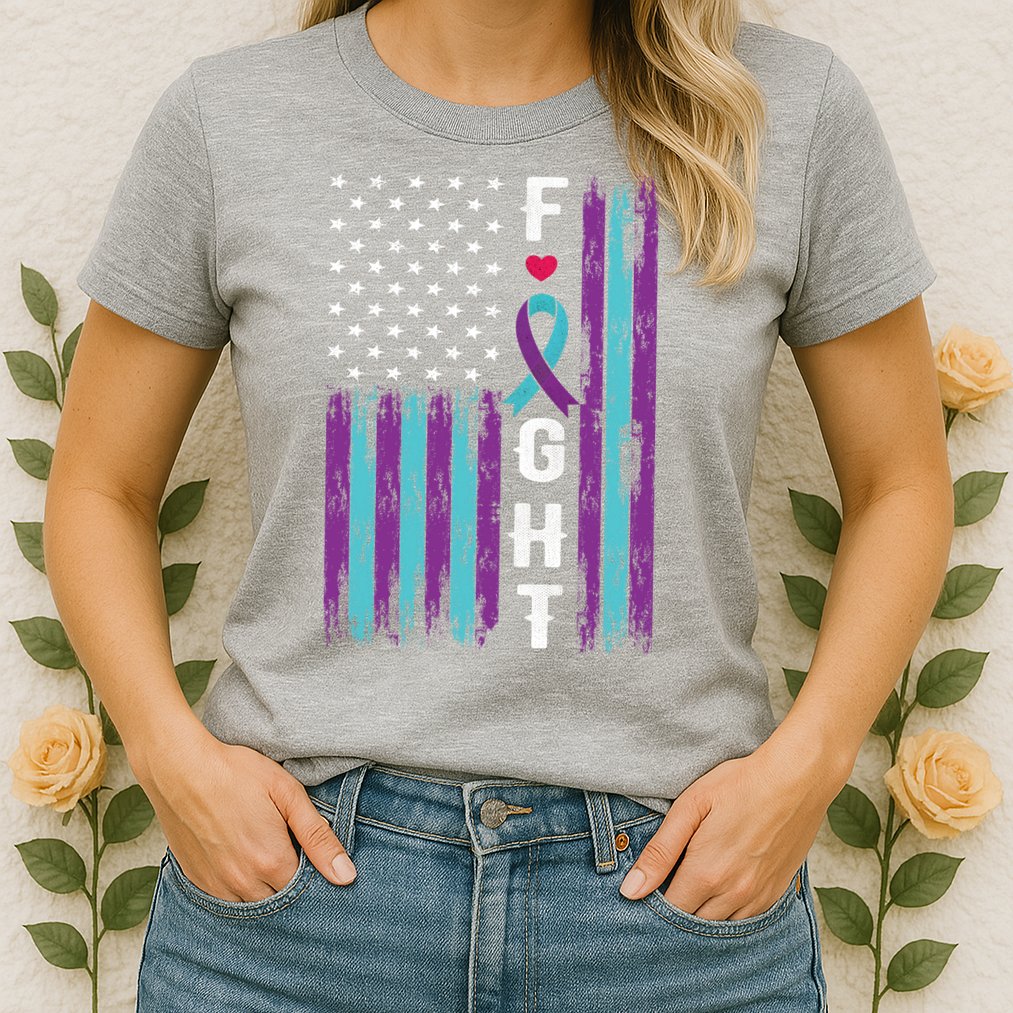 Fight Ribbon American Flag Suicide Prevention Awareness Womens T-Shirt
