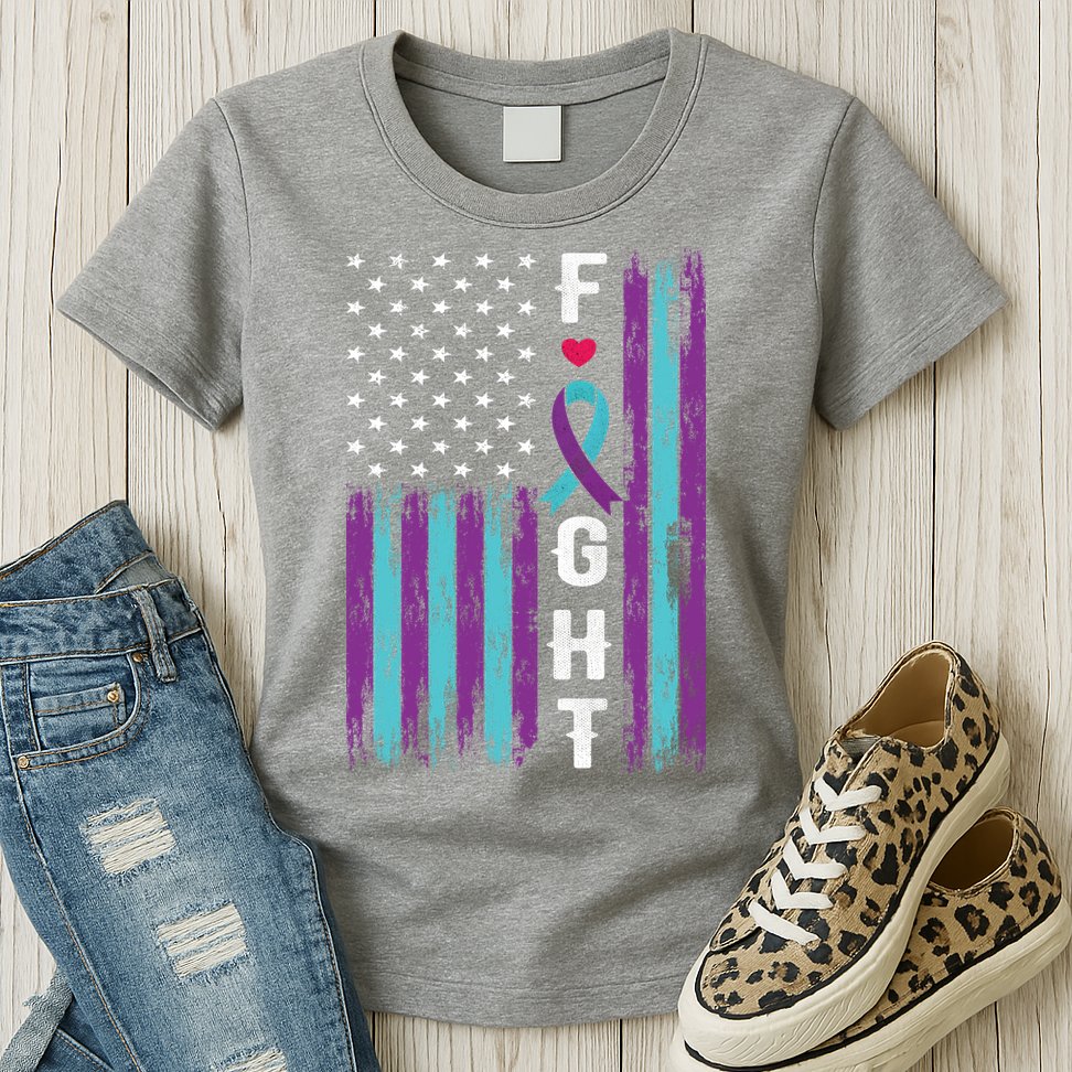 Fight Ribbon American Flag Suicide Prevention Awareness Womens T-Shirt