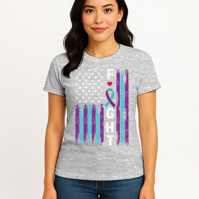 Fight Ribbon American Flag Suicide Prevention Awareness Womens T-Shirt