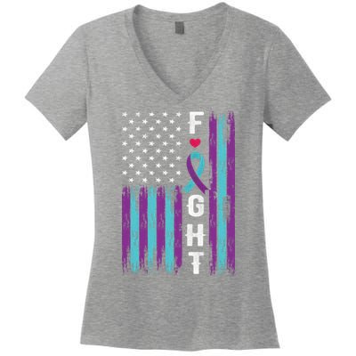 Fight Ribbon American Flag Suicide Prevention Awareness Women's V-Neck T-Shirt