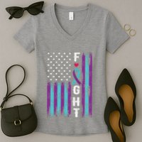 Fight Ribbon American Flag Suicide Prevention Awareness Women's V-Neck T-Shirt