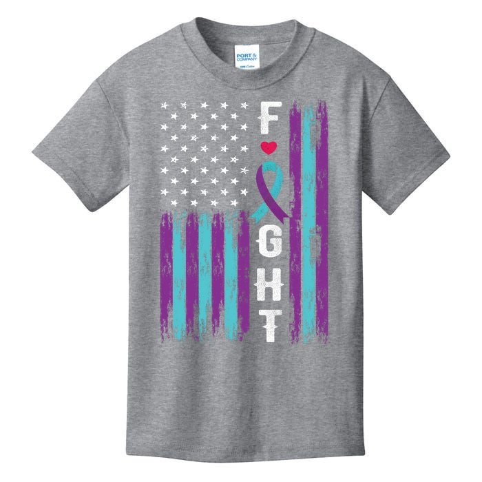 Fight Ribbon American Flag Suicide Prevention Awareness Kids T-Shirt