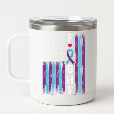 Fight Ribbon American Flag Suicide Prevention Awareness 12 oz Stainless Steel Tumbler Cup