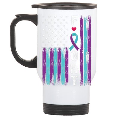 Fight Ribbon American Flag Suicide Prevention Awareness Stainless Steel Travel Mug