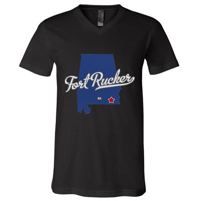 Fort Rucker Alabama AL Map V-Neck T-Shirt