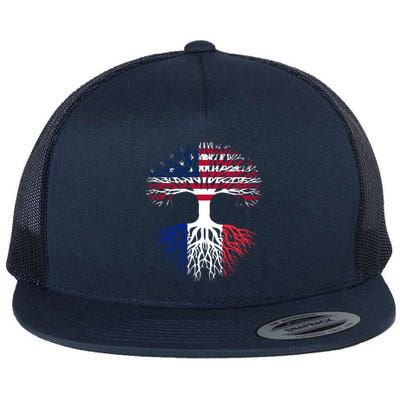 French Roots American Grown Usa France Flag Flat Bill Trucker Hat