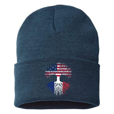 French Roots American Grown Usa France Flag Sustainable Knit Beanie